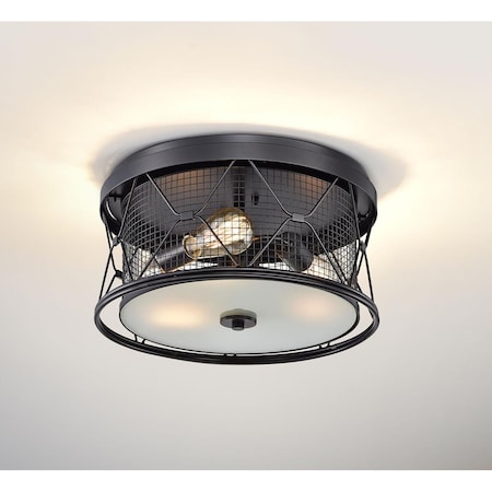 Warehouse Of Tiffany CM202-3MB Sheela Geometric Pattern Cage 3-Light Metal Flush Mount; Matte Black CM202/3MB